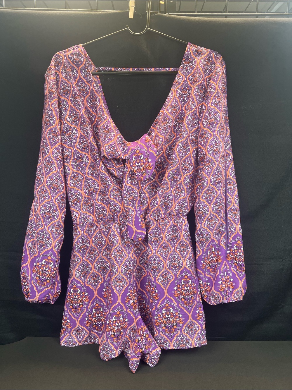 Romeo & Juliet Couture Purple Patterned Long Sleeve V-Neck Romper